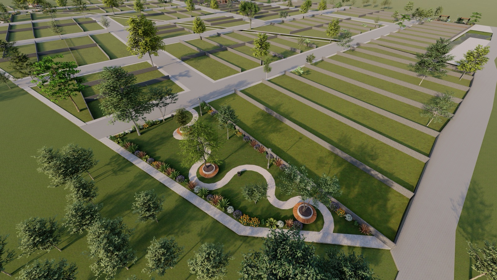 Lotes con parque lineal y jardines